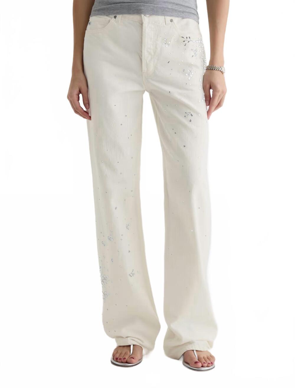 NEW AG JEANS billie embellished low slung straight leg jeans in opal radiance